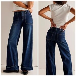 Free People We The Free Crvy Bombshell Mid Rise Wide Leg Trouser Jeans Size 32